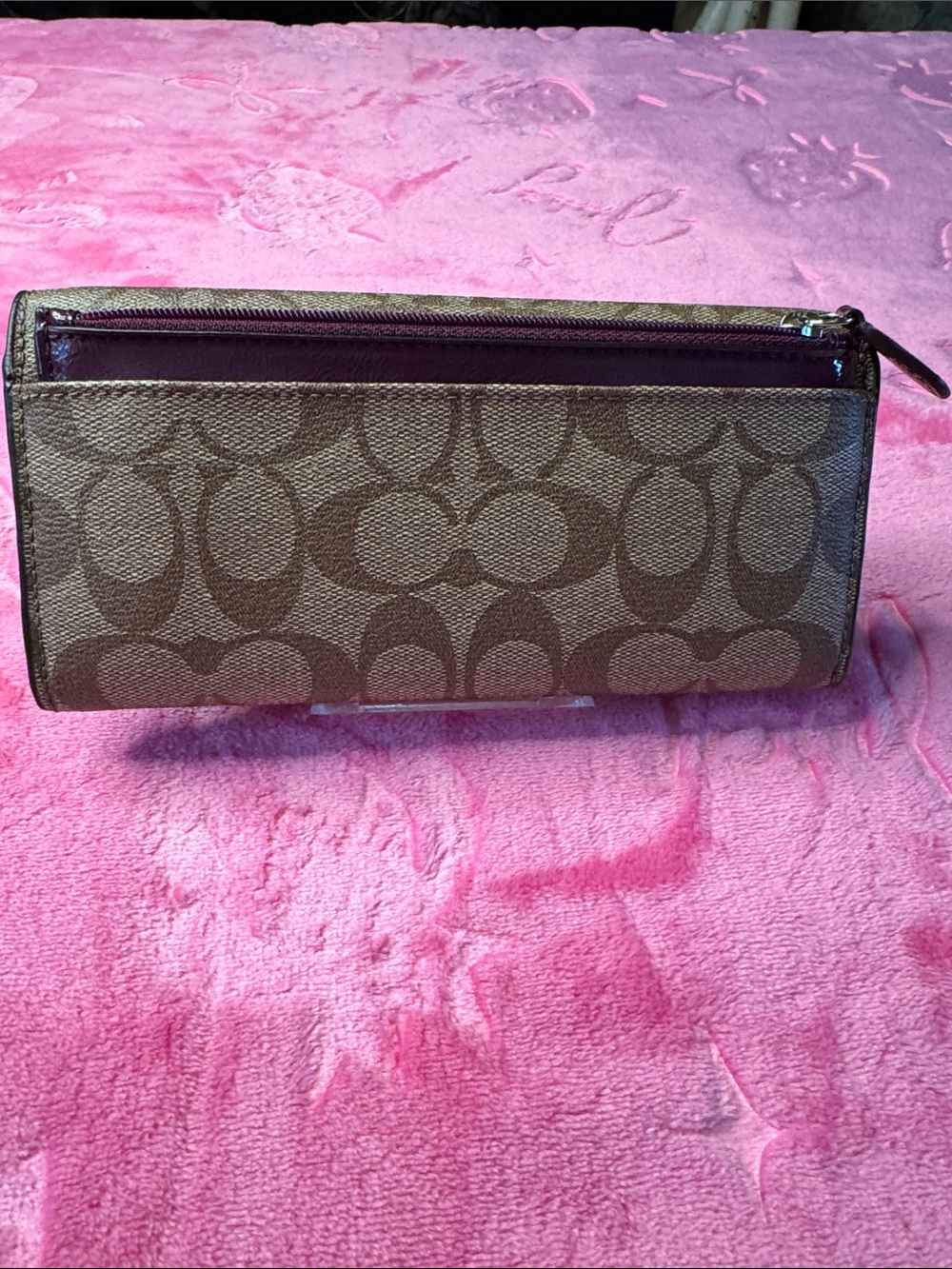 Coach Signature Khaki & Deep Purple Medium Snap Wallet + Matching Zipper Pouch - Picture 2 of 6